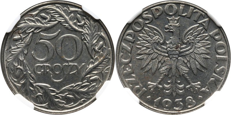 Generalna Gubernia, 50 groszy 1938, Warszawa, żelazo
 Odmiana nieniklowana. Pię...