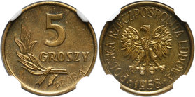 PRL, 5 groszy 1958, PRÓBA, mosiądz