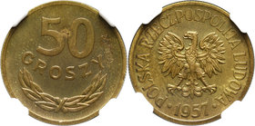 PRL, 50 groszy 1957, PRÓBA, mosiądz