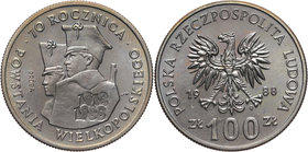PRL, 100 złotych 1988, 70 Rocznica Powstanie Wielkopolskiego, PRÓBA, miedzionikiel