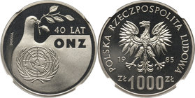 PRL, 1000 złotych 1985, 40 Lat ONZ, PRÓBA, nikiel