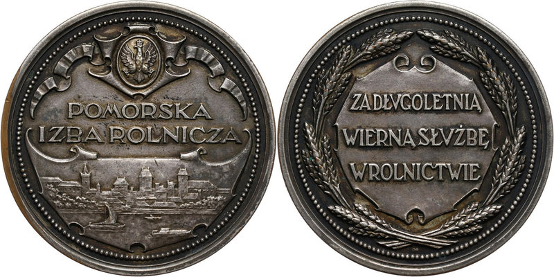 II RP, medal nagrodowy z 1926 roku, Pomorska Izba Rolnicza
 Brąz srebrzony, wag...