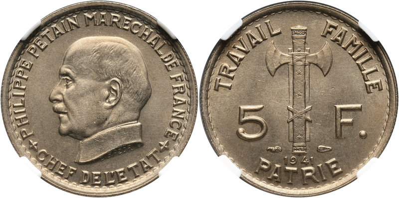 France, Etat Français, 5 Francs 1941, Paris, Marechal Petain
Francja, Vichy, 5 ...