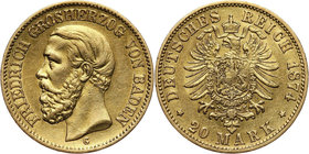 Germany, Baden, Friedrich I, 20 Mark 1874 G, Karlsruhe