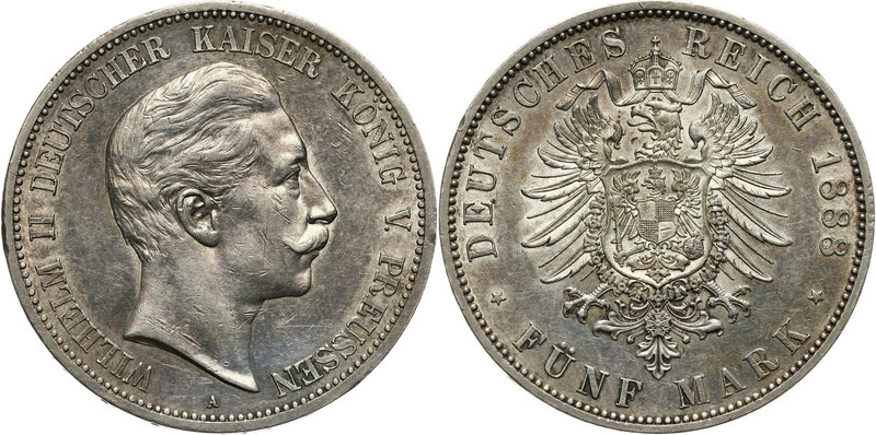 Germany, Prussia, Wilhelm II, 5 Marks 1888 A, Berlin
Niemcy, Prusy, Wilhelm II,...