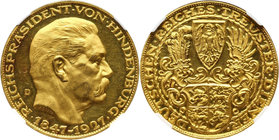 Germany, Weimar Republic, medal in gold designed by Karl Goetz, 1927 D, Munich, 80th birthday of Hindenburg