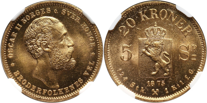 Norway, Oscar II, 20 Kroner (5 Speciedaler) 1875
Norwegia, Oskar II, 20 koron (...