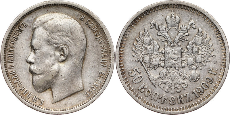 Russia, Nicholas II, 50 Kopecks 1909 (ЭБ), St. Petersburg
Rosja, Mikołaj II, 50...