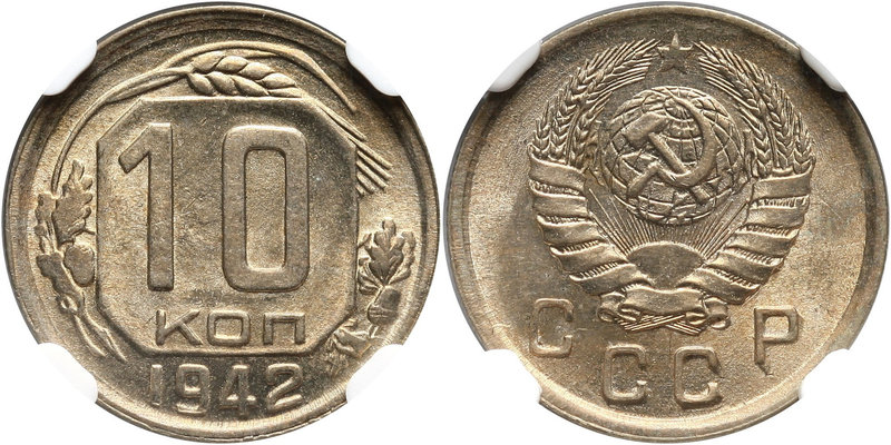 Russia, USSR, 10 Kopecks 1942
Rosja, ZSRR, 10 kopiejek 1942
 Key date. Tied wi...
