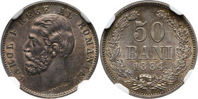 Romania, Carol I, 50 Bani 1884 B, Bucharest