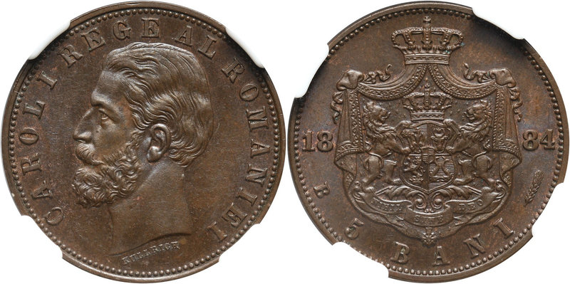 Romania, Carol I, 5 Bani 1884 B, Bucharest
Rumunia, Karol I, 5 bani 1884 B, Buk...