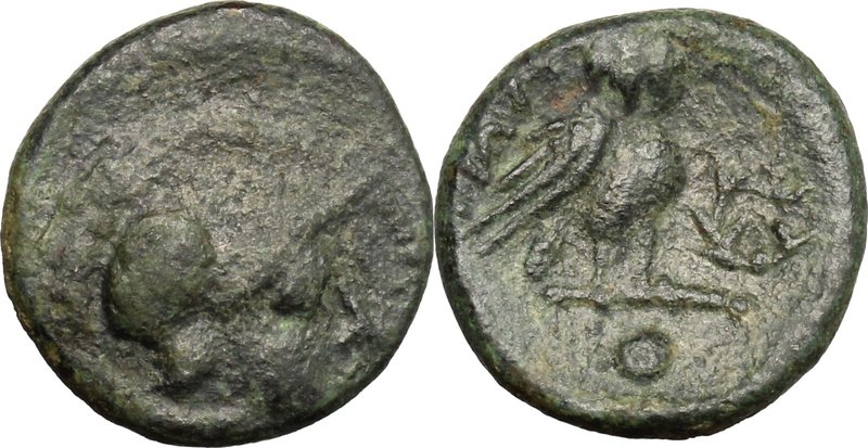 Greek Italy. Northern Apulia, Teate. AE Uncia, c. 225-200 BC. D/ Head of Athena ...