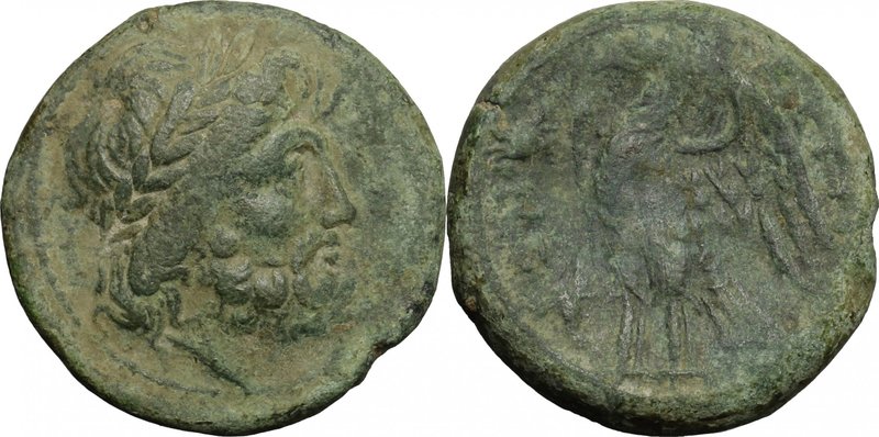Greek Italy. Bruttium, The Brettii. AE Unit, 214-211 BC. D/ Head of Zeus right, ...