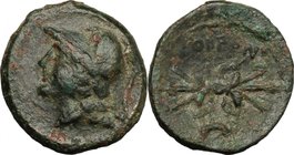 Greek Italy. Bruttium, Locri. AE 16mm, c. 317-289 BC. D/ Head of Athena left, helmeted; behind, pellet. R/ Thunderbolt. HN Italy 2362. AE. g. 3.49 mm....