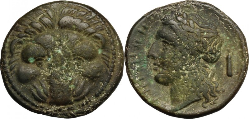 Greek Italy. Bruttium, Rhegion. AE 20 mm. Circa 351-280 BC. D/ Lion-mask facing....