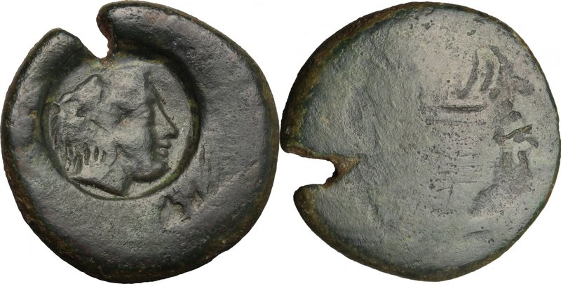 Sicily. Akragas. Punic Occupation (c. 405-392). AE 27mm. D/ Large countermark: h...