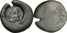 Sicily. Akragas. Punic Occupation (c. 405-392). AE 27mm. D/ Large countermark: head of Heracles right, lion's skin, within circular incuse. AE. g. 16....