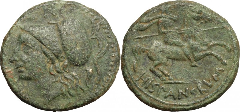Sicily. Morgantina. The Hispani. AE Unit, mid-late 2nd century BC. D/ Head of At...