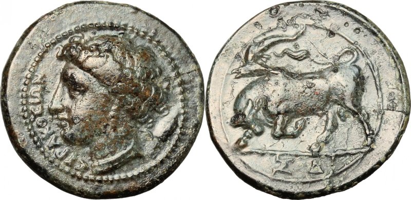 Sicily. Syracuse. Agathokles (317-289 BC). AE 16mm. D/ Head of Persephone left, ...