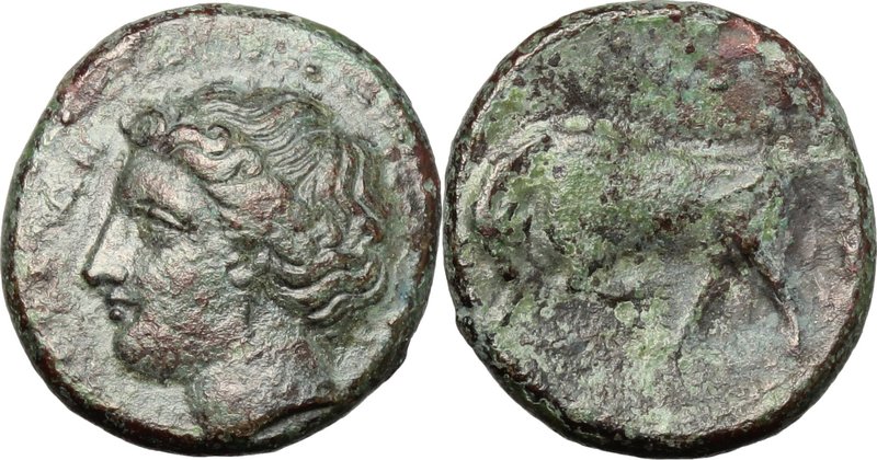 Sicily. Syracuse. Agathokles (317-289 BC). AE 16mm. D/ Head of Persephone left. ...