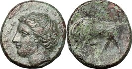 Sicily. Syracuse. Agathokles (317-289 BC). AE 16mm. D/ Head of Persephone left. R/ Bull butting left; above, monogram. CNS II, 110. AE. g. 3.30 mm. 16...