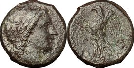 Sicily. Syracuse. Hiketas (287-278 BC). AE 21mm. D/ Head of Zeus Hellanios right, laureate. R/ Eagle standing left; before, monogram. CNS II, 168. AE....