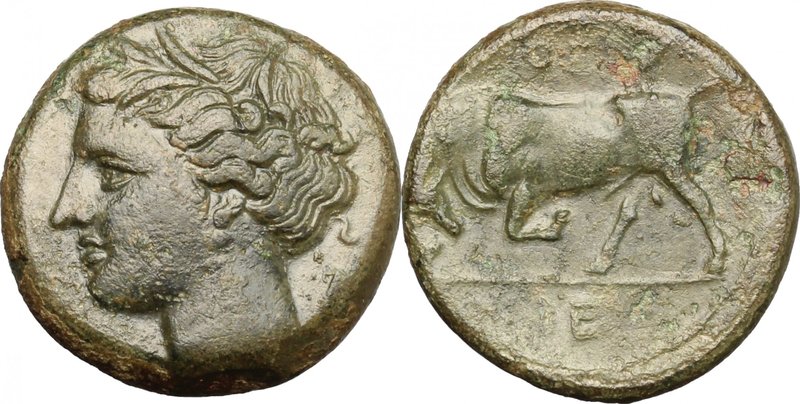 Sicily. Syracuse. Hieron II (274-216 BC). AE 18mm, 274-216 BC. D/ Head of Kore l...
