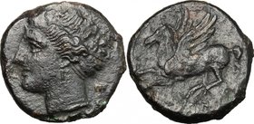 Sicily. Syracuse. Hieron II (274-216 B.C.). AE 14mm. D/ Female head left, wearing wreath. R/ Pegasus flying left. CNS II, 202. AE. g. 3.27 mm. 14.00 V...