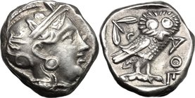 Continental Greece. Attica, Athens. AR Tetradrachm, c. 350 BC. D/ Head of Athena right, helmeted, with profile eye. R/ Owl standing right, head facing...