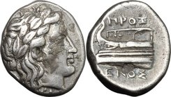 Greek Asia. Bithynia, Kios. AE Hemidrachm, Magistrate Proxenos, 340-330 BC. D/ Head of Apollo right, laureate. R/ Prow left. SNG Cop. 373. AR. g. 2.69...