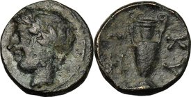 Greek Asia. Mysia, Kyzikos. AE 9mm, 4th century BC. D/ Head of Apollo left, laureate. R/ Amphora. SNG Cop. 57. AE. g. 0.80 mm. 9.00 About VF.