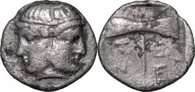 Greek Asia. Troas, Tenedos. AR Hemidrachm, 550-470 BC. D/ Janiform head, female on left, male bearded on right, each wearing taenia. R/ Double axe. cf...