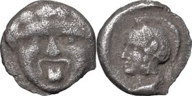 Greek Asia. Pisidia, Selge. AR Obol, 350-300 BC. D/ Gorgoneion facing. R/ Head of Athena left, helmeted. SNG v. Aulock 5441. SNF BnF 1928. AR. g. 0.91...