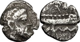 Greek Asia. Phoenicia, Arados. AR Obol, 380-350 BC. D/ Bearded head right, laureate. R/ Galley. SNG Cop. 19. AR. g. 0.73 mm. 9.00 Toned. About VF.