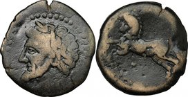 Africa. Kings of Numidia. Micipsa (148-118 BC). AE 27mm, 148-118 BC. D/ Head left, laureate. R/ Horse leaping left; below, pellet. SNG Cop. 504. AE. g...