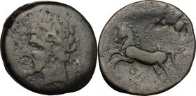 Africa. Kings of Numidia. Micipsa (148-118 BC). AE 29mm, 148-118 BC. D/ Head left, laureate. R/ Horse leaping left; below, pellet. SNG Cop. 504. AE. g...
