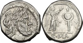 Anonymous. AR Victoriatus, after 218 BC. D/ Head of Jupiter right, laureate. R/ Victory right, crowning trophy. Cr. 44/1. AR. g. 3.24 mm. 17.00 Fine l...