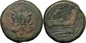 Victory series. AE As, Central Italy, 211-208 BC. D/ Head of Janus right, laureate. R/ Prow right; above, Victory with wreath. Cr. 61/2. AE. g. 56.70 ...