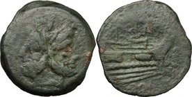 P. Cornelius P.f. Blasio. AE As, 169-158 BC. D/ Head of Janus, laureate. R/ Prow right. Cr. 189/1. B. 6. AE. g. 22.62 mm. 33.00 Dark green patina. Abo...