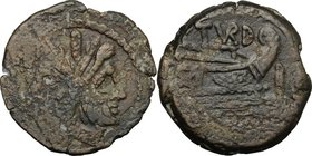 C. Papirius Turdus. AE As, 169-158 B.C. D/ Head of Janus, laureate. R/ Prow right. B. Papiria 1. Syd. 366. Cr. 193/1. AE. g. 20.27 mm. 31.00 Dark brow...