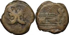 Star (second) series. AE As, 169-158 BC. D/ Head of Janus, laureate. R/ Prow right; above, eight-rayed star. Cr. 196/1. AE. g. 19.98 mm. 30.00 R. Abou...