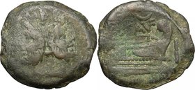 L. Saufeius. AE As, 152 BC. D/ Head of Janus laureate. R/ Prow right. Cr. 204/2. AE. g. 21.79 mm. 33.00 Earthy green patina. Good F.
