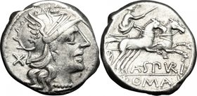 A. Spurius. AR Denarius, 139 BC. D/ Head of Roma right, helmeted. R/ Luna in biga right; holding reins and goad. Cr. 230/1. AR. g. 3.69 mm. 16.00 Abou...