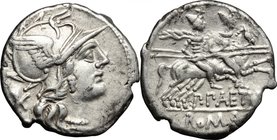 P. Aelius Paetus. AR Denarius, 138 BC. D/ Head of Roma right, helmeted. R/ Dioscuri galloping right. Cr. 233/1. AR. g. 3.97 mm. 19.50 Good VF.