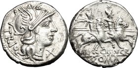 Cn. Lucretius Trio. AR Denarius, 136 BC. D/ Head of Roma right, helmeted. R/ Dioscuri galloping right. Cr. 237/1. AR. g. 3.79 mm. 19.00 Good VF.