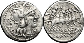 L. Antestius Gragulus. AR Denarius, 136 BC. D/ Head of Roma right, helmeted. R/ Jupiter in quadriga right; holding reins and sceptre; hurling thunderb...