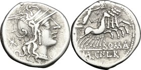 Q. Marcius. AR Denarius, 118-117 BC. D/ Head of Roma right, helmeted. R/ Victoria in quadriga right, holding reins and wreath. Cr. 283/1b. AR. g. 3.83...