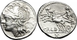 C. Coelius Caldus. AR Denarius, 104 BC. D/ Head of Roma left, helmeted. R/ Victoria in biga left; holding reins. Cr. 318/1. AR. g. 3.94 mm. 19.00 Abou...