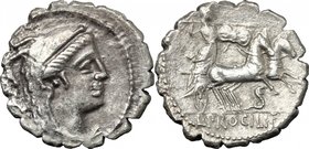 L. Procilius. AR Denarius, 80 BC. D/ Head of Juno Sospita right, wearing goat-headdress. R/ Juno Sospita in prancing biga right, holding shield and hu...