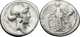 Q. Pomponius Musa. Fourrée AR Denarius, 66 BC. D/ Head of Apollo right, laureate; behind, scepter. R/ Melpomene standing facing, head right, holding c...